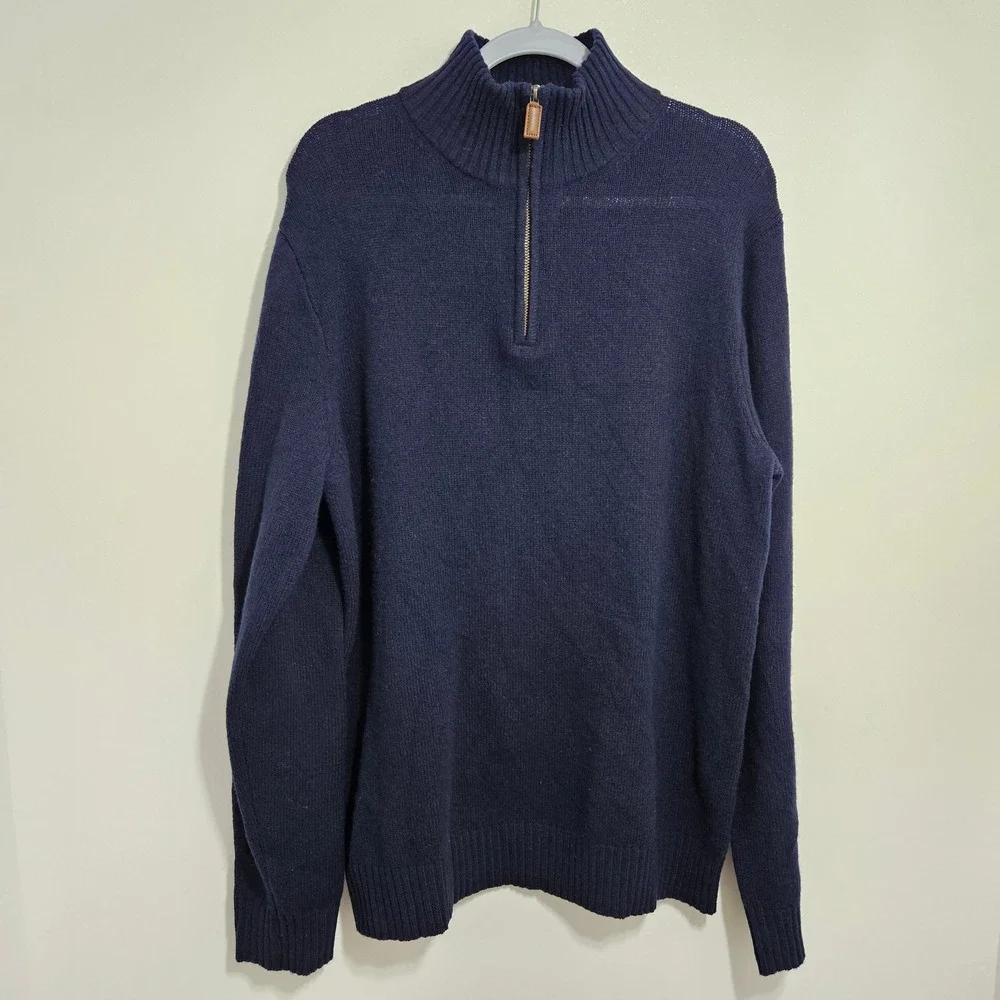 J Crew Mens 100% Lambswool Sweater Half Zip Pullover Blue L Tall
